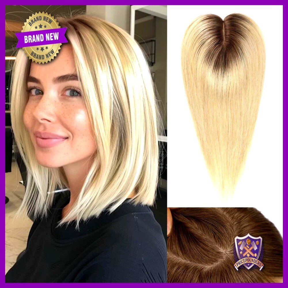 Real Human Hair Topper Hand-Tied Silk Base No Bangs Lightweight Natural Volume